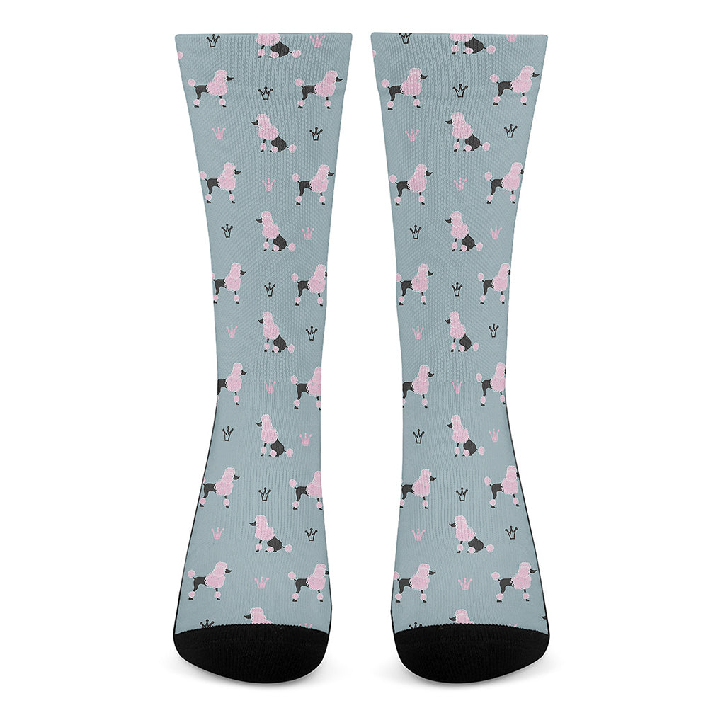 Poodle And Crown Pattern Print Crew Socks