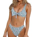 Poodle And Crown Pattern Print Front Bow Tie Bikini