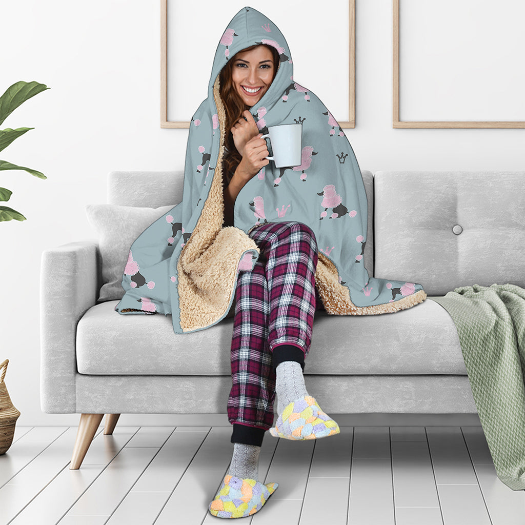 Poodle And Crown Pattern Print Hooded Blanket
