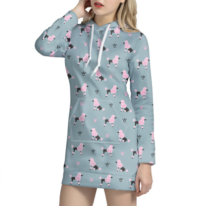 Poodle And Crown Pattern Print Hoodie Dress