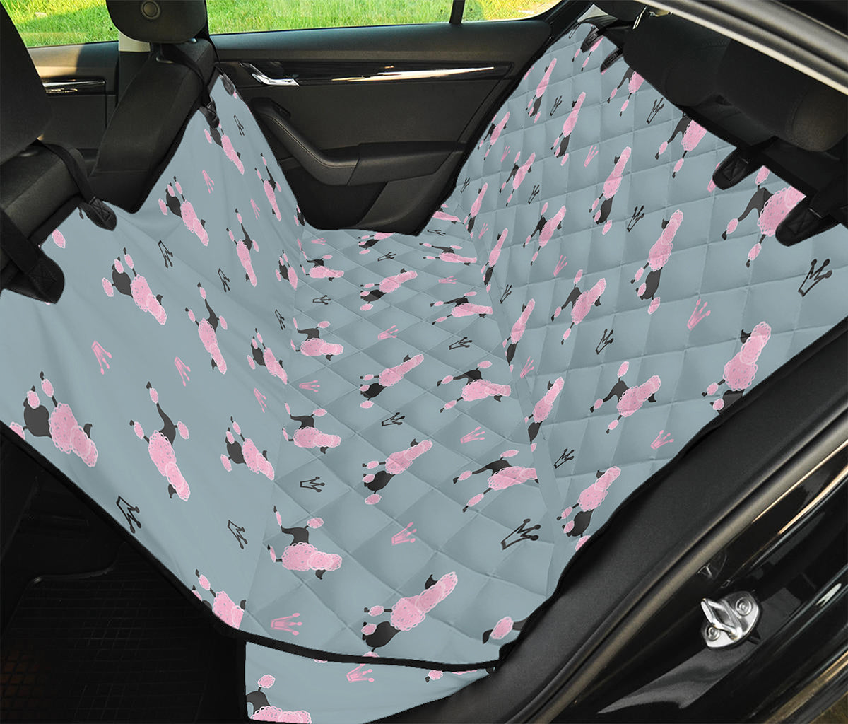 Poodle And Crown Pattern Print Pet Car Back Seat Cover