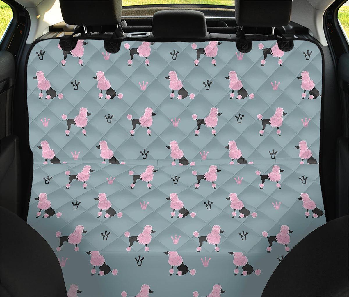 Poodle And Crown Pattern Print Pet Car Back Seat Cover