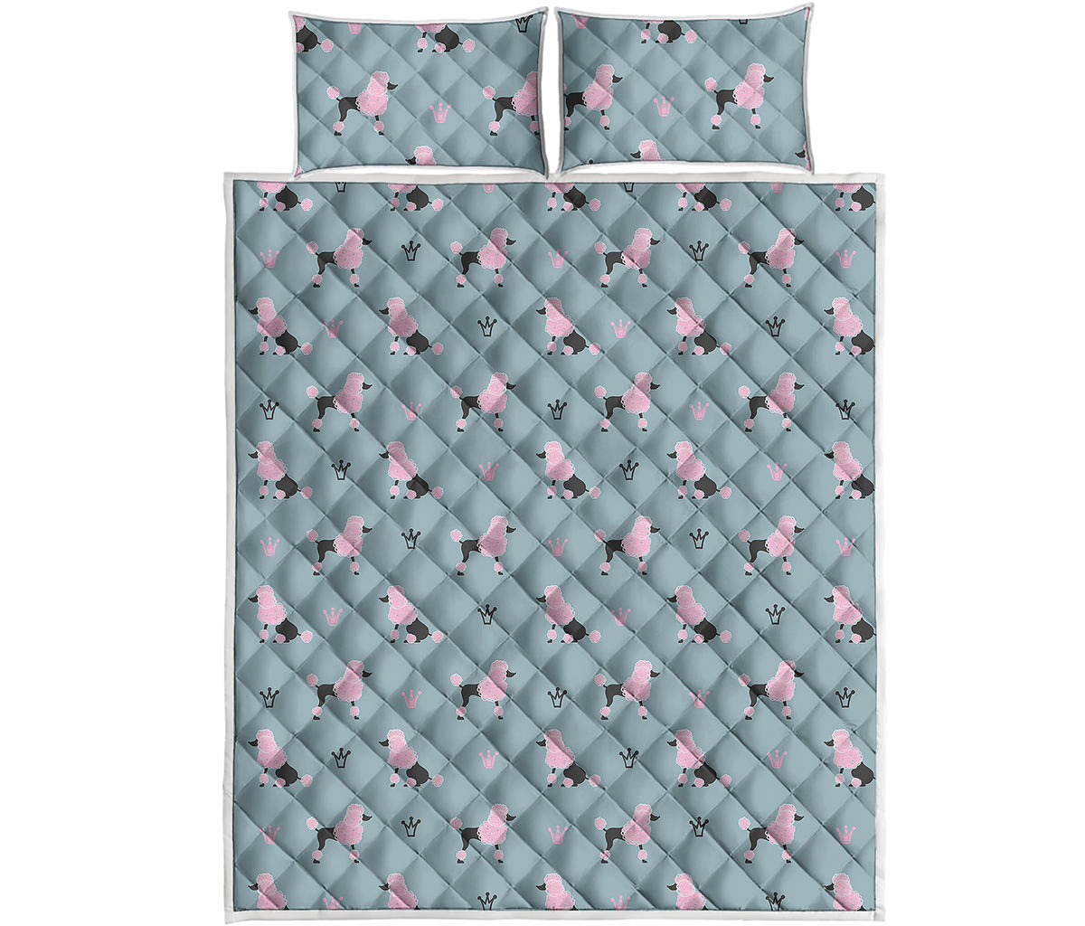 Poodle And Crown Pattern Print Quilt Bed Set
