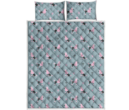 Poodle And Crown Pattern Print Quilt Bed Set