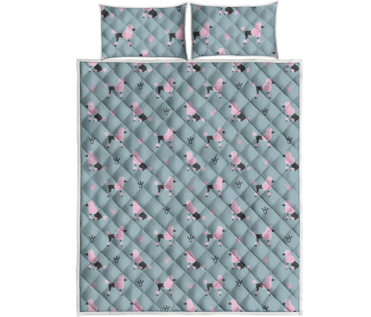 Poodle And Crown Pattern Print Quilt Bed Set