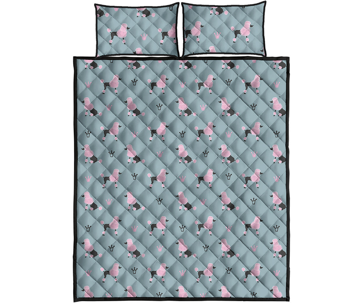 Poodle And Crown Pattern Print Quilt Bed Set