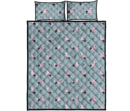 Poodle And Crown Pattern Print Quilt Bed Set