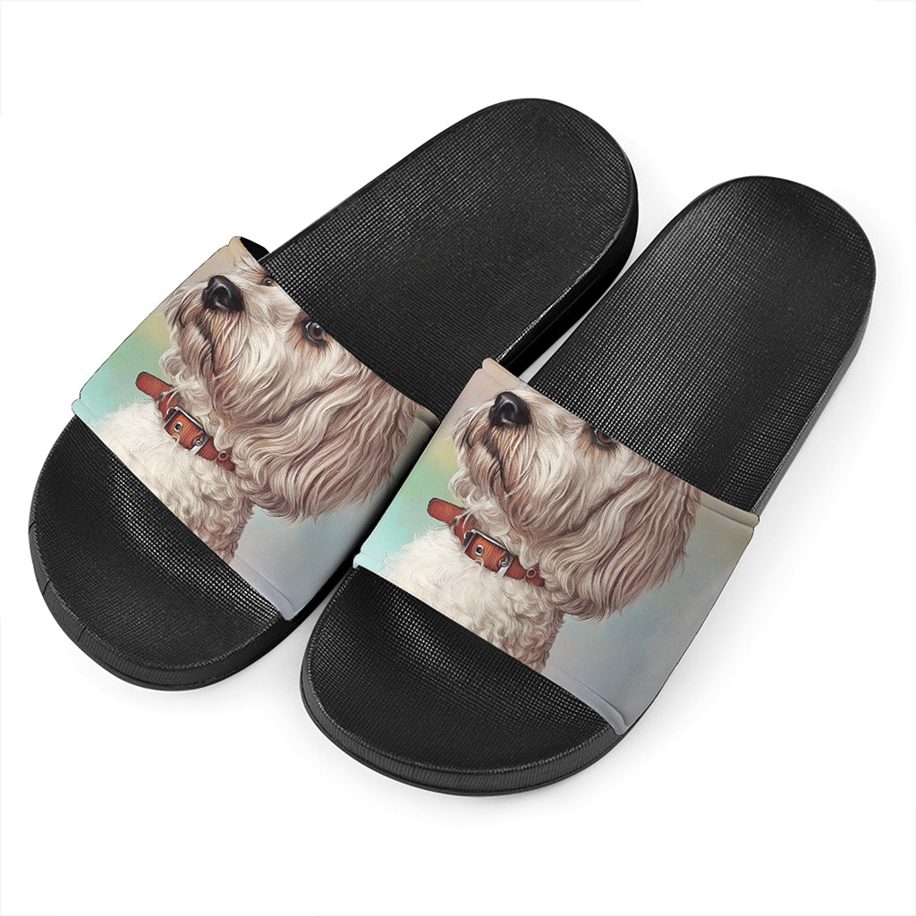 Poodle Portrait Print Black Slide Sandals