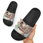 Poodle Portrait Print Black Slide Sandals