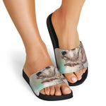 Poodle Portrait Print Black Slide Sandals