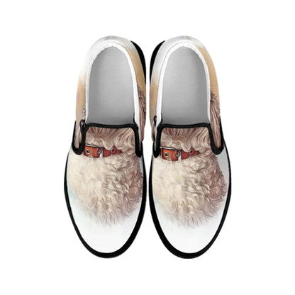 Poodle Portrait Print Black Slip On Shoes
