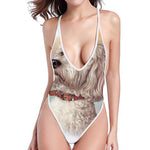 Poodle Portrait Print High Cut One Piece Swimsuit