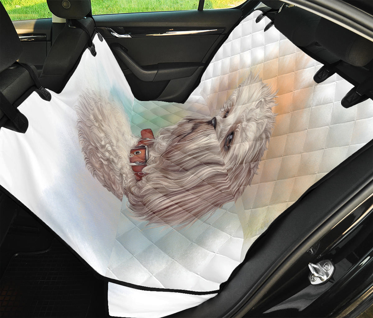 Poodle Portrait Print Pet Car Back Seat Cover