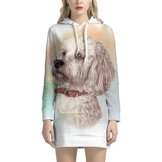 Poodle Portrait Print Pullover Hoodie Dress