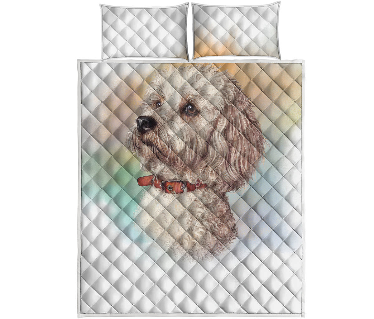 Poodle Portrait Print Quilt Bed Set