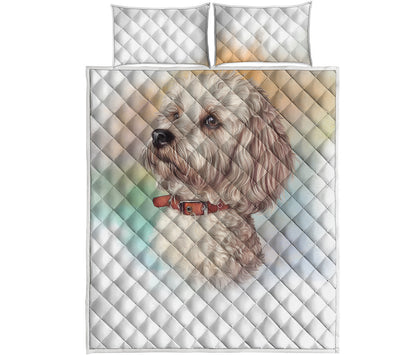 Poodle Portrait Print Quilt Bed Set