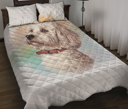 Poodle Portrait Print Quilt Bed Set