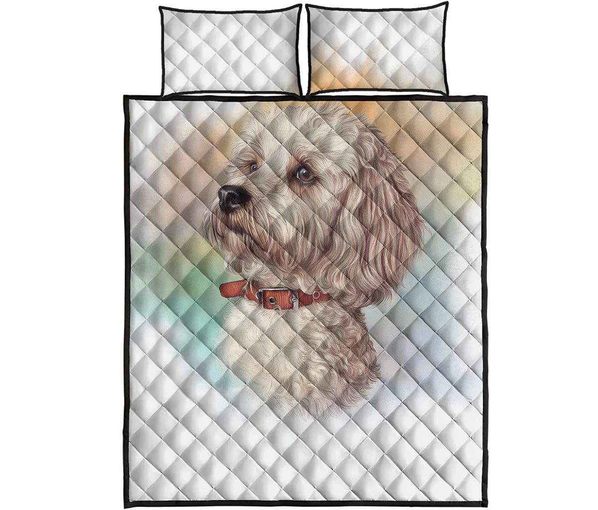 Poodle Portrait Print Quilt Bed Set