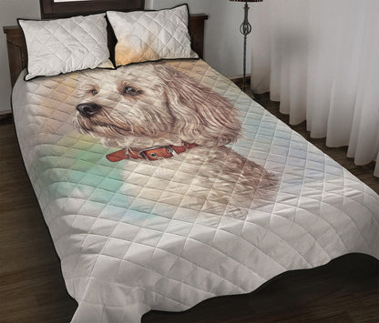 Poodle Portrait Print Quilt Bed Set