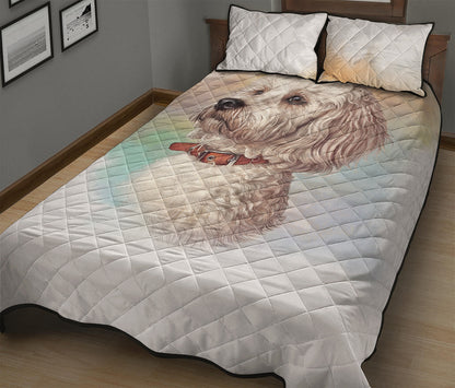 Poodle Portrait Print Quilt Bed Set