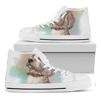 Poodle Portrait Print White High Top Shoes