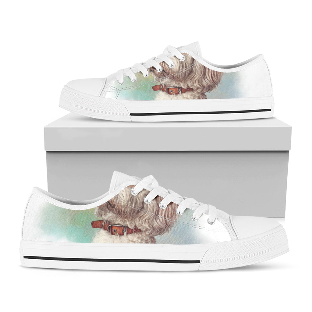 Poodle Portrait Print White Low Top Shoes
