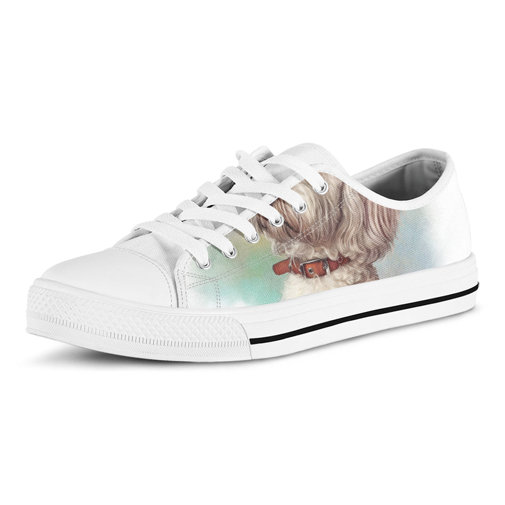 Poodle Portrait Print White Low Top Shoes