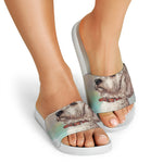 Poodle Portrait Print White Slide Sandals