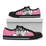 Poodle With Glasses Print Black Low Top Shoes 
