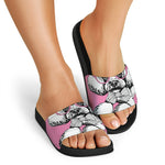 Poodle With Glasses Print Black Slide Sandals