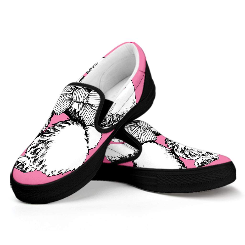 Poodle With Glasses Print Black Slip On Shoes