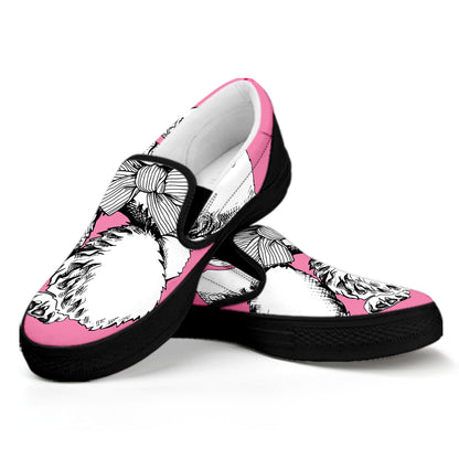 Poodle With Glasses Print Black Slip On Shoes