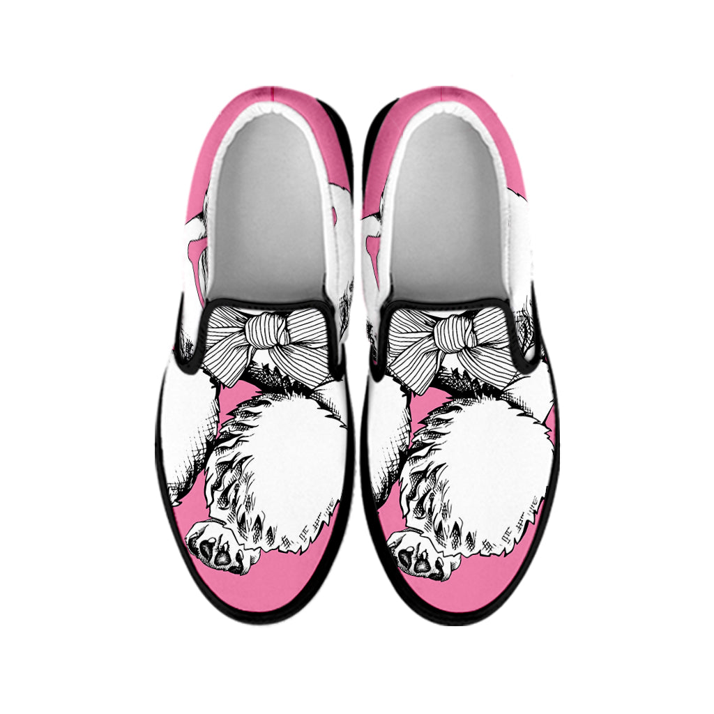 Poodle With Glasses Print Black Slip On Shoes