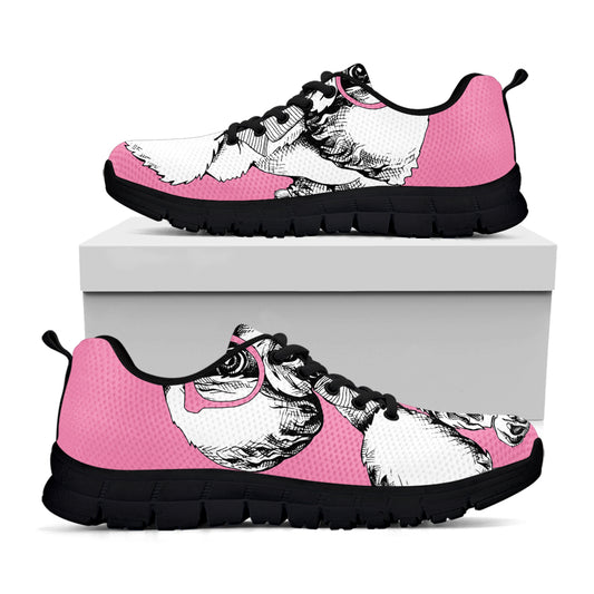 Poodle With Glasses Print Black Sneakers