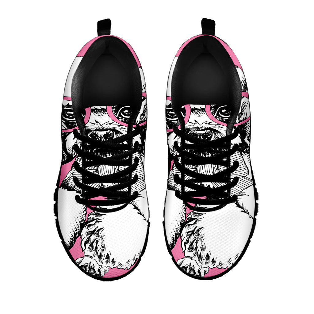 Poodle With Glasses Print Black Sneakers