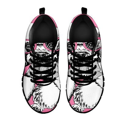Poodle With Glasses Print Black Sneakers