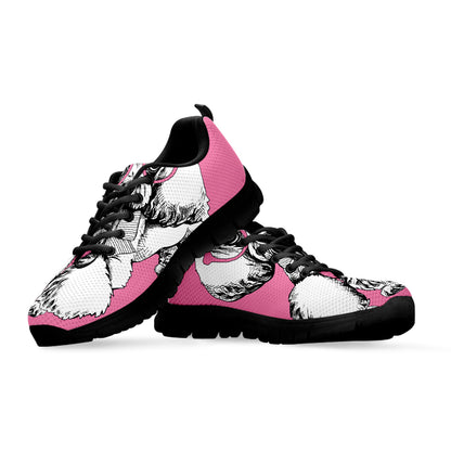 Poodle With Glasses Print Black Sneakers