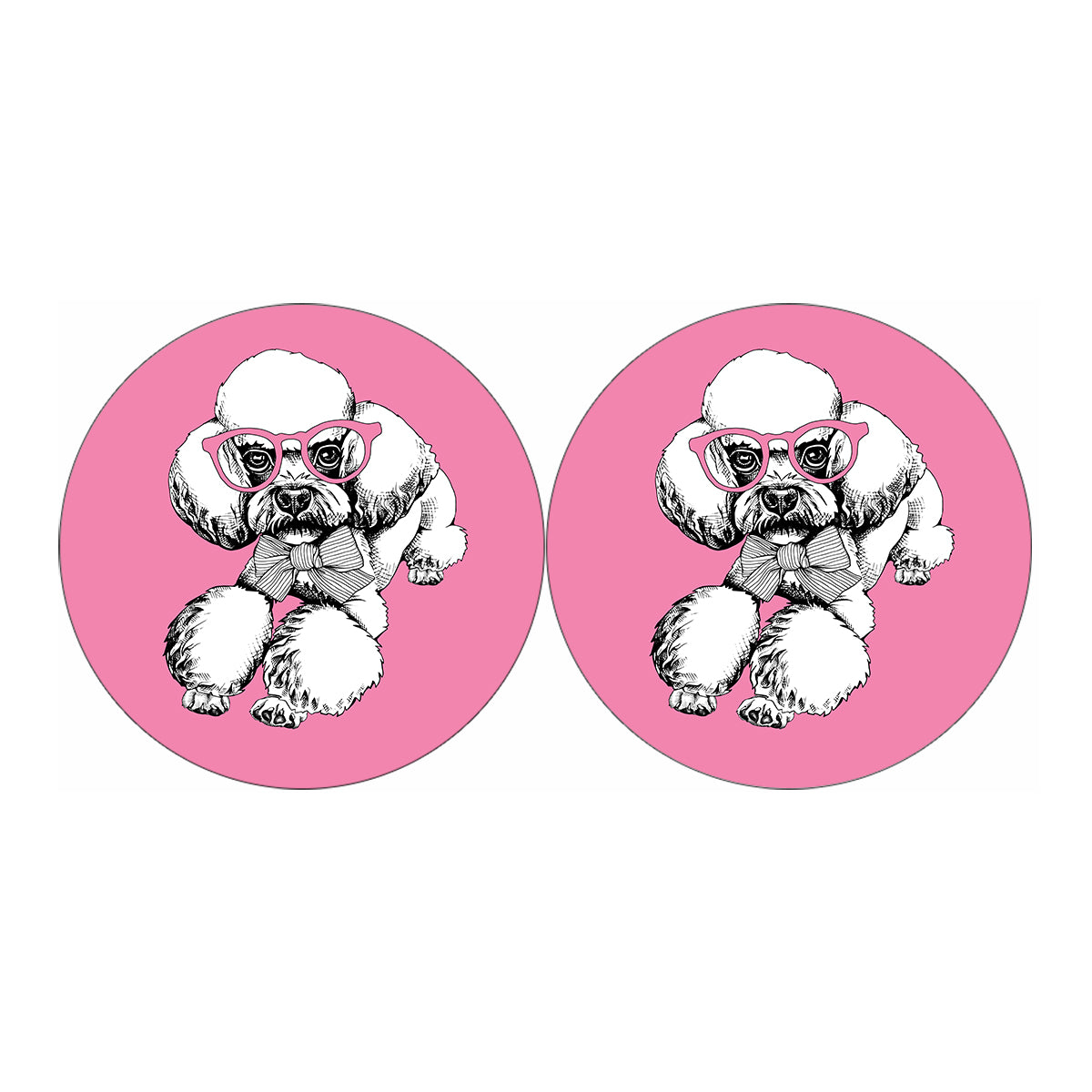 Poodle With Glasses Print Car Coasters