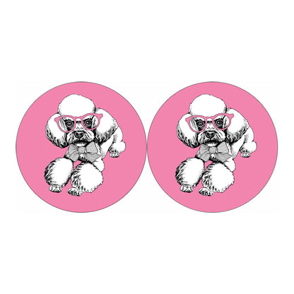 Poodle With Glasses Print Car Coasters