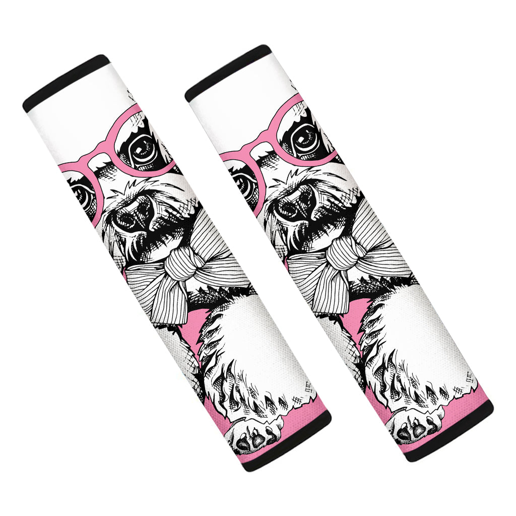 Poodle With Glasses Print Car Seat Belt Covers