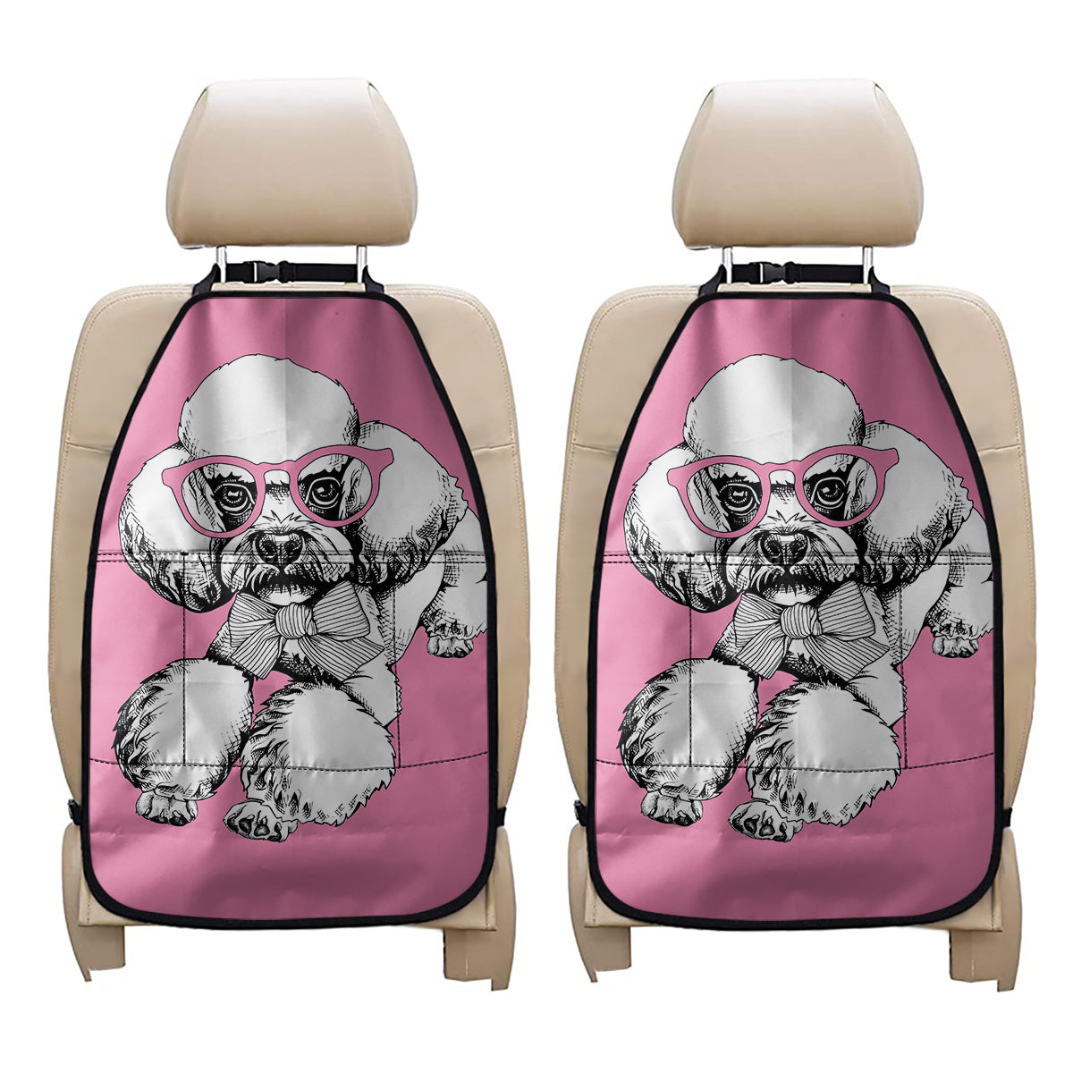 Poodle With Glasses Print Car Seat Organizers