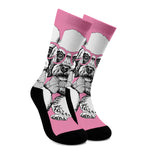 Poodle With Glasses Print Crew Socks