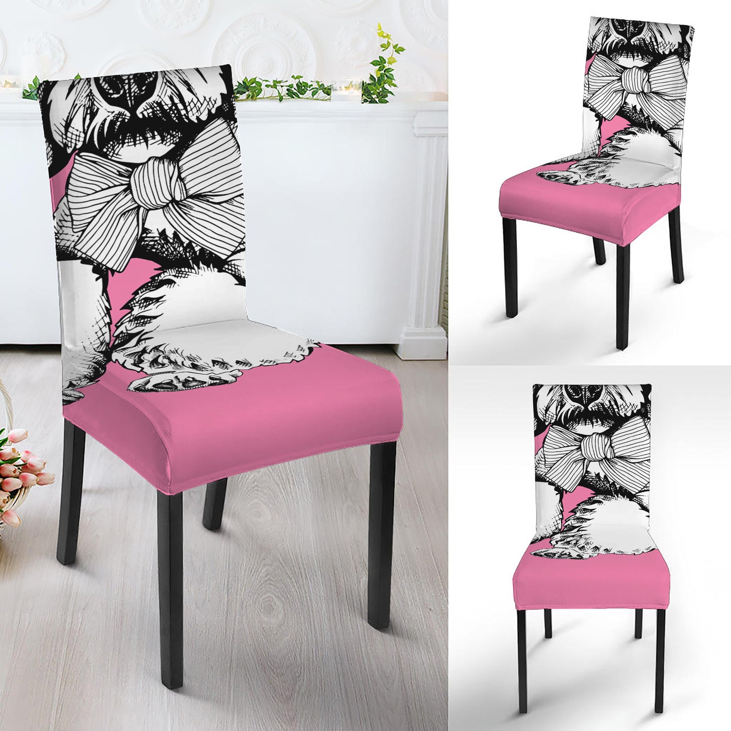 Poodle With Glasses Print Dining Chair Slipcover