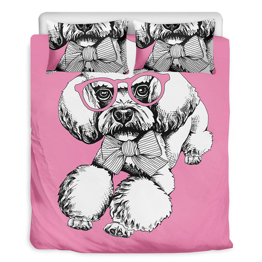 Poodle With Glasses Print Duvet Cover Bedding Set