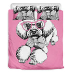 Poodle With Glasses Print Duvet Cover Bedding Set