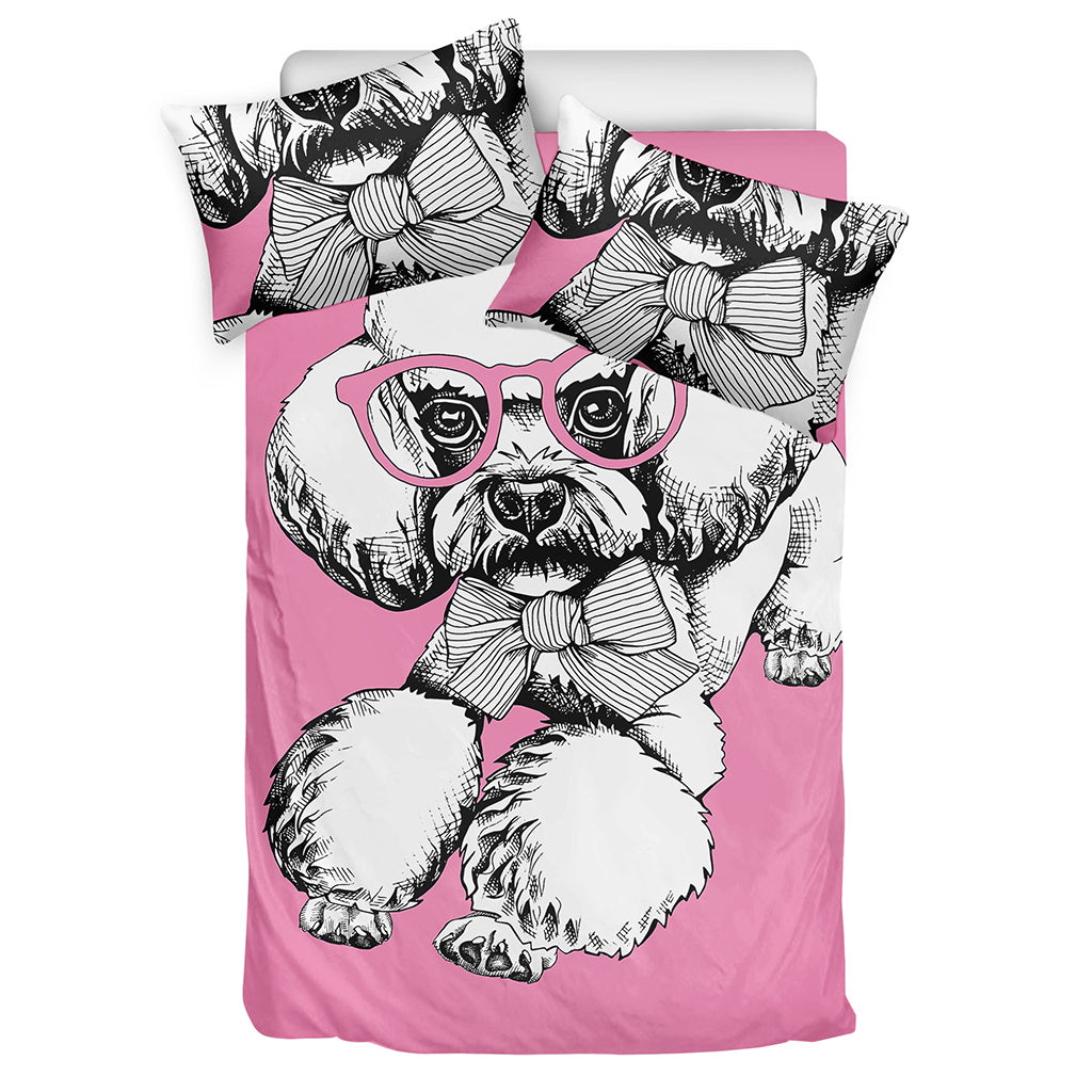 Poodle With Glasses Print Duvet Cover Bedding Set