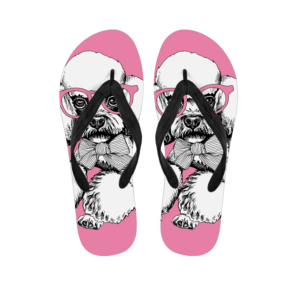 Poodle With Glasses Print Flip Flops