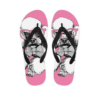 Poodle With Glasses Print Flip Flops