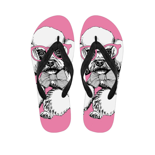 Poodle With Glasses Print Flip Flops
