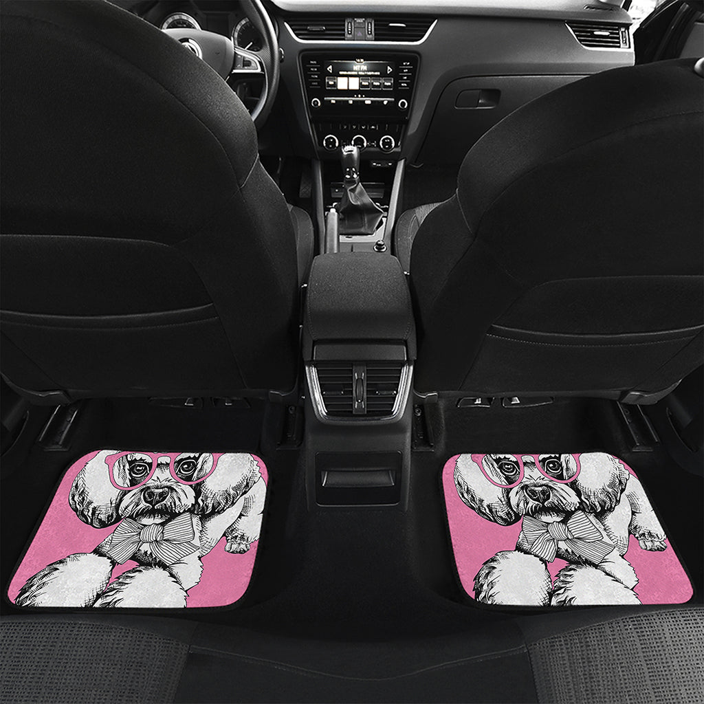 Poodle With Glasses Print Front and Back Car Floor Mats